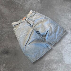 ALPHA 17 Jeans Mens Light Wash Denim Shorts Embroidered Pockets Size 36